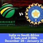 India vs South Africa between 26 Dec till 23 Jan
