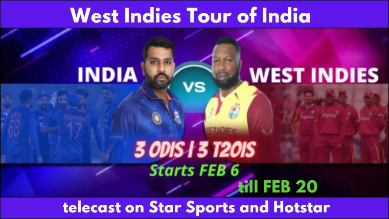 India vs West Indies 3 ODIs and 3 T20Is from Feb. 6 till Feb. 20
